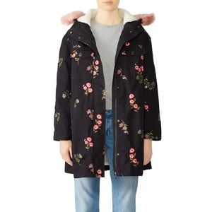 kate spade new york faux fur trim embroidered parka